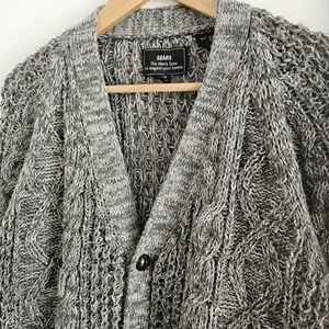 80s Sears Mens Store Acrylic Cardigan Textured Gray